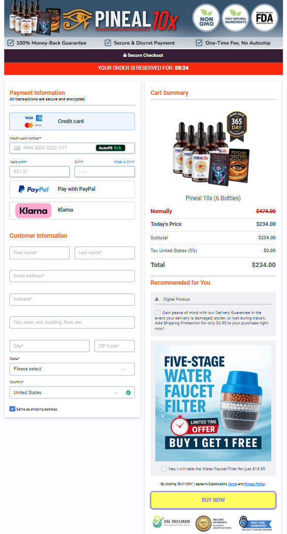 Pineal 10x order checkout page